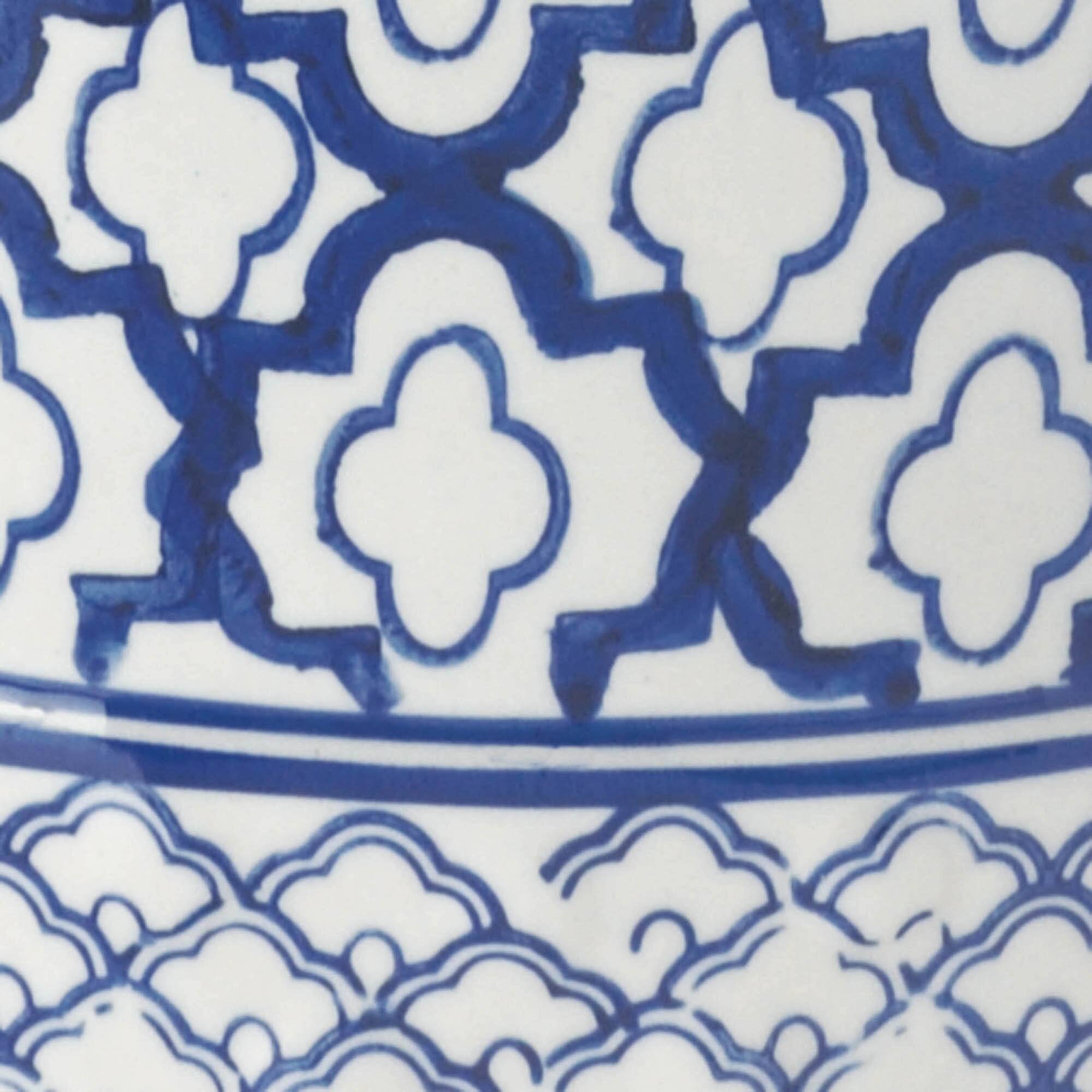 16.25" Blue & White Ceramic Decorative Stool